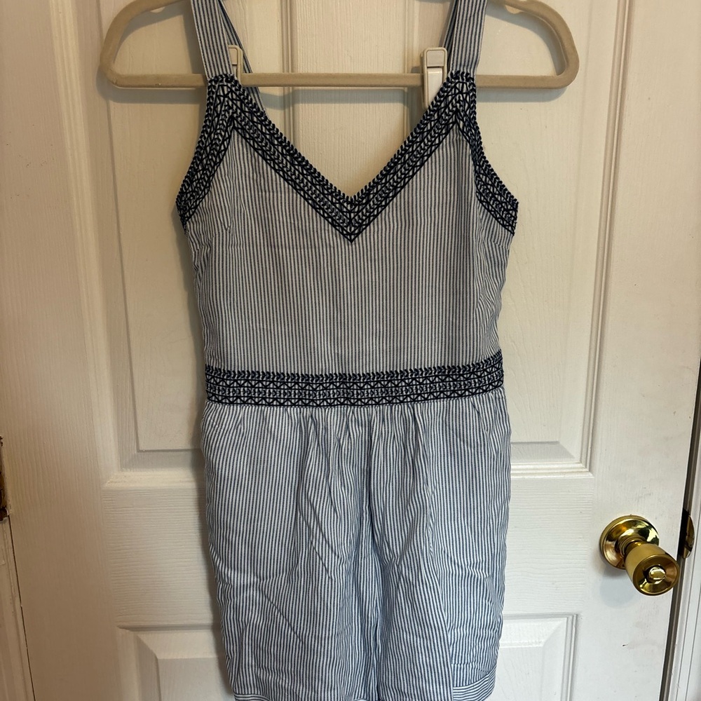 Blue and White Striped Sleeveless Romper
